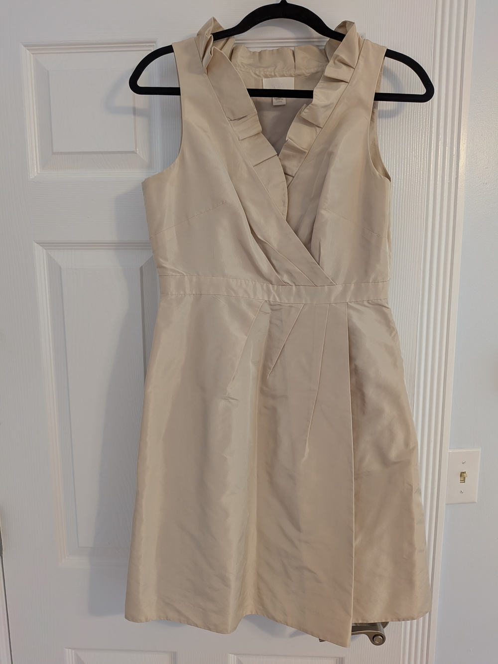 J. Crew Champagne Taffeta Sleeveless Ruffle Trim Dress